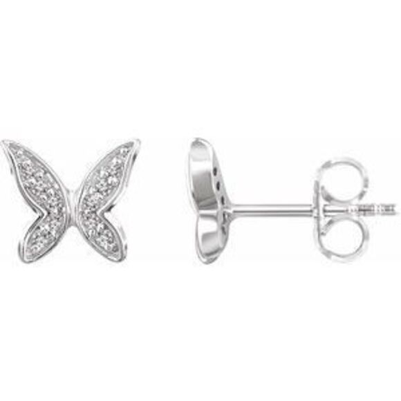 Kazi Luxury 14K White Gold .07 CTW Natural Diamond ButterflyEarrings